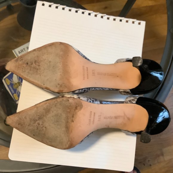 SOLD Vintage Manolo Blahnik Crux Snake/Leather d'Orsay Black 38 1/2 or size 8 M - Picture 4 of 6